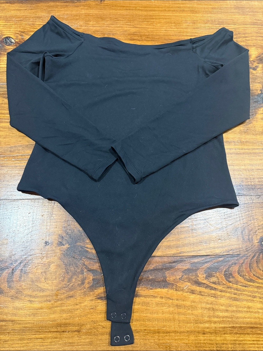 nuuds Black Off-the- Shoulder Long-Sleeve Snap-Crotch Bodysuit